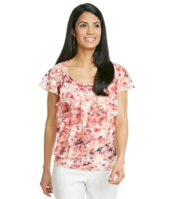 AGB® Petites' Floral Lace Print Top