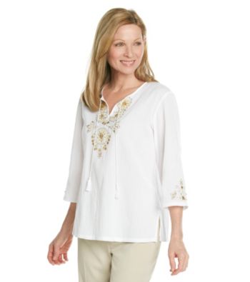 Alfred Dunner® Petites' Sahara Desert Embroidered Gauze Top