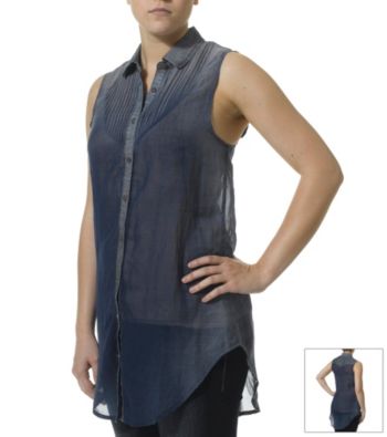 Silver Jeans Co. Denim Trim Sheer Blouse