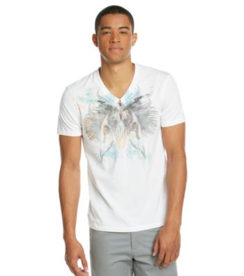 Guess Men's Optic White Short Sleeve Stream Jersey V-Neck 
