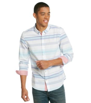 Guess Men's Optic White Long Sleeve Sandborn Plaid Woven