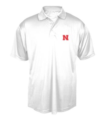 J. America® Men's White University of Nebraska Solid Performance Polo