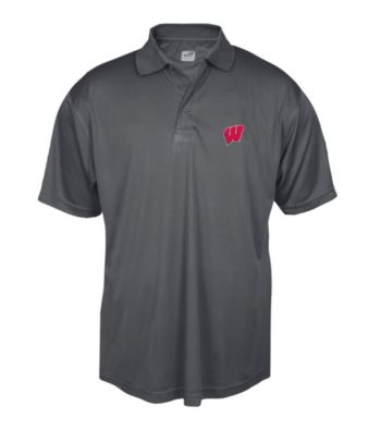 J. America® Men's Graphite University of Wisconsin-Madison Solid Performance Polo