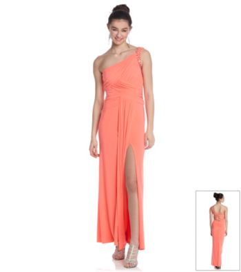 Hailey Logan Juniors' One-Shoulder Strapped Back Gown