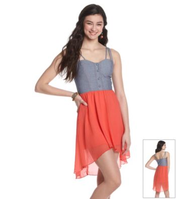 Trixxi® Juniors' Chambray Bustier High-Low Chiffon Dress
