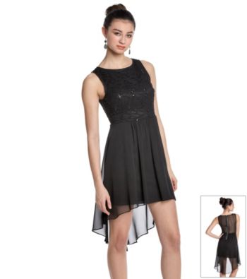 Bee Darlin' Juniors' Black Lace High-Low Chiffon Dress