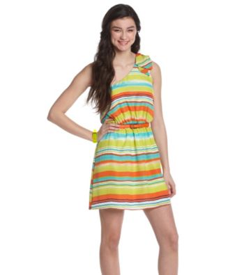 Trixxi® Juniors' One Shoulder Striped Dress