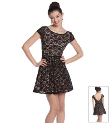 Bee Darlin' Juniors' Black Blush Lace Party Dress