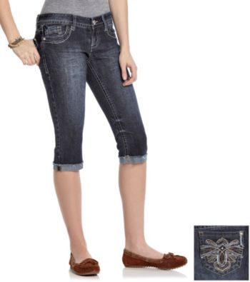 Wallflower Vintage® Juniors' Bling Back Cropped Jeans
