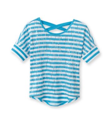 Beautees Girls' 7-16 Striped Sequin High-Low Dolman Tee