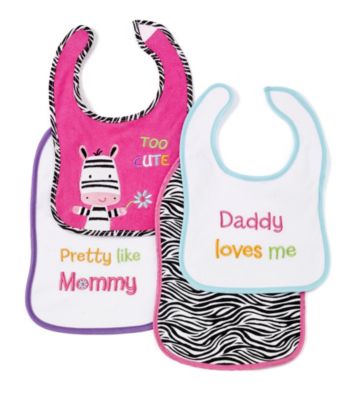 Cuddle Bear® Baby Girls' 4-pk. Pink/Black Zebra Bibs