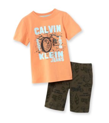 Calvin Klein Jeans® Boys' 2T-7 Orange/Green 2-pc. Motorcycle Shorts Set