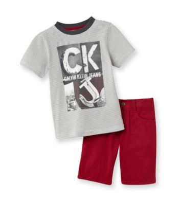 Calvin Klein Jeans® Boys' 2T-7 Grey/Red 2-pc. Ringer Tee and Shorts Set