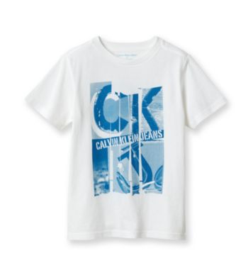 Calvin Klein Jeans® Boys' 8-20 White Short Sleeve Newsprint Tee