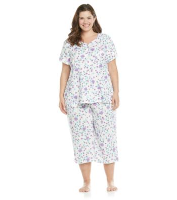 KN Karen Neuburger Plus Size Knit Cardi/Crop Pajama Set - Purple Floral