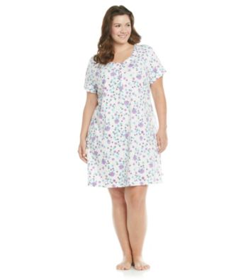 KN Karen Neuburger Plus Size Knit Pullover Sleepshirt - Purple Ditsy