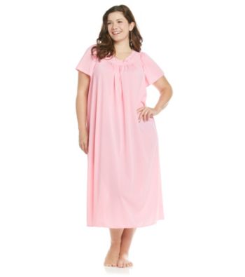 Miss Elaine® Plus Size Long Tricot Gown - Spring Pink