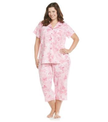 KN Karen Neuburger Plus Size Knit Girlfriend Capri Pajama Set - Rose Novelty