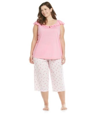KN Karen Neuburger Plus Size Knit Combo Capri Pajama Set - Rose Scroll