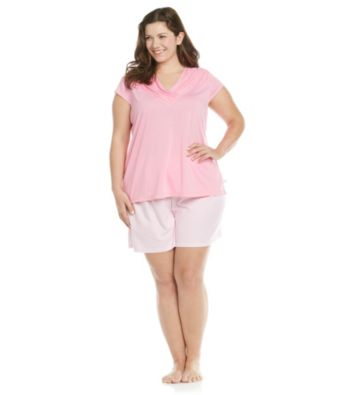 KN Karen Neuburger Plus Size Knit Short Pajama Set - Rose Stripe