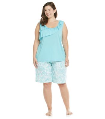 KN Karen Neuburger Plus Size Knit Combo Bermuda Pajama Set - Blue Floral