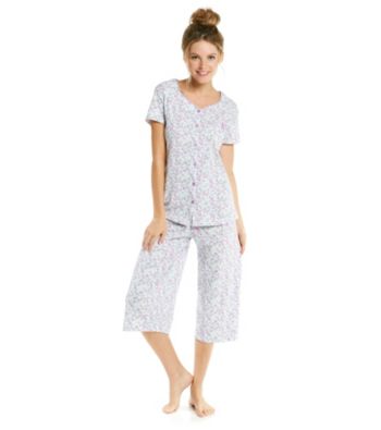 KN Karen Neuburger Knit Cardigan/Crop Pajama Set - Purple Ditsy