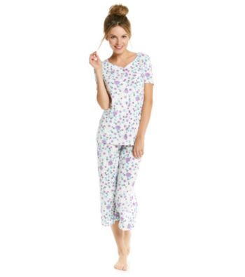 KN Karen Neuburger Knit Cardi/Crop Pajama Set - Purple Floral