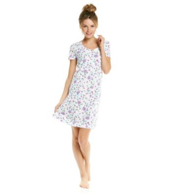 KN Karen Neuburger Knit Henley Sleepshirt - Purple Floral