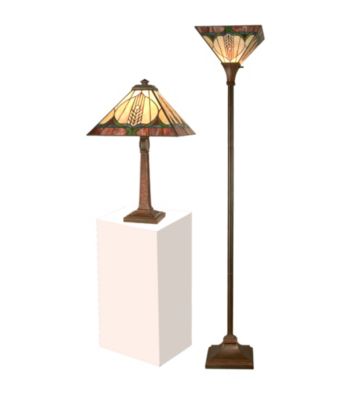 Dale Tiffany Stanton Mission Table & Torchiere Lamp Set