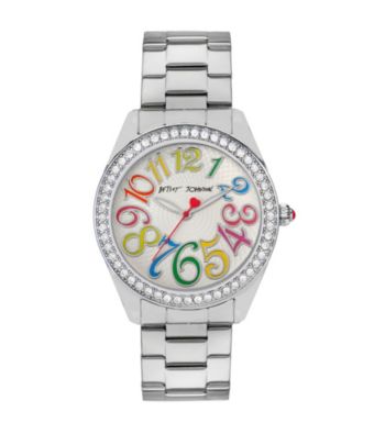 Betsey Johnson® Silvertone Watch with Multi-Colored Numeral Dial