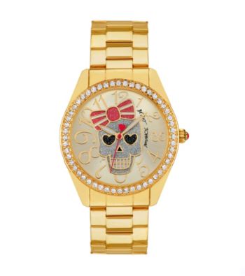 Betsey Johnson® Goldtone Watch with Skull Dial