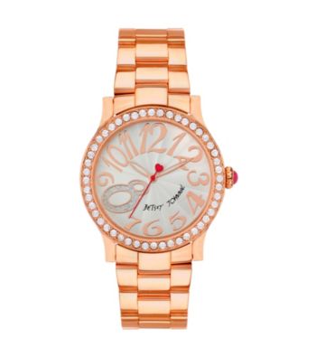 Betsey Johnson® Rose Goldtone Watch with Case Set in Crystal