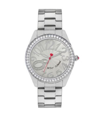 Betsey Johnson® Silvertone Watch with Case Set in Crystal