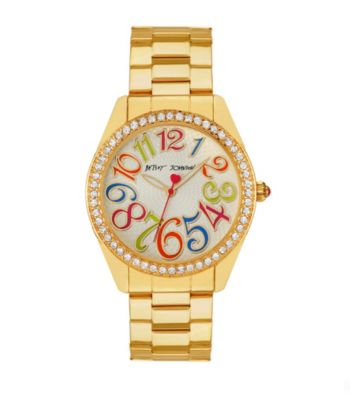 Betsey Johnson® Goldtone Watch with Multi-Colored Numeral Dial