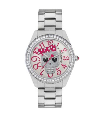 Betsey Johnson® Silvertone Watch with Skull Dial