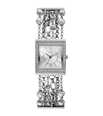 Guess Pearl & Crystal Silvertone Embellished Links Watch