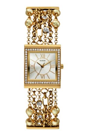 Guess Pearl & Crystal Goldtone Embellished Links Watch