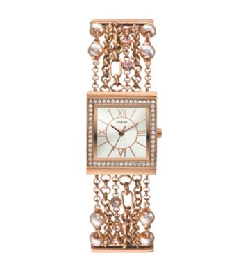 Guess Pearl & Crystal Rose Goldtone Embellished Links Watch