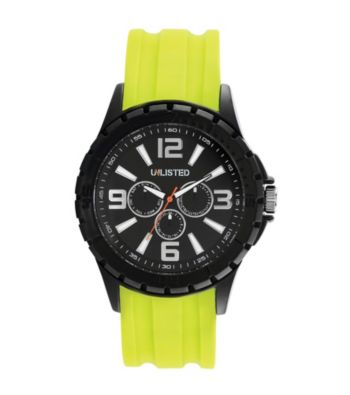 Unlisted by Kenneth Cole® Men's Black Watch with Neon Green Silicone Strap