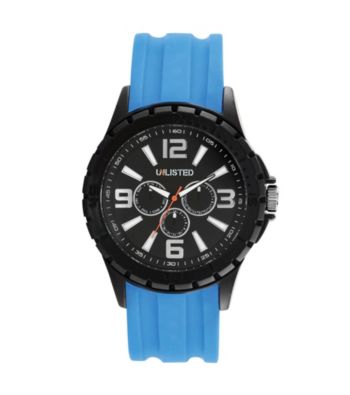 Unlisted by Kenneth Cole® Men's Black Watch with Blue Silicone Strap
