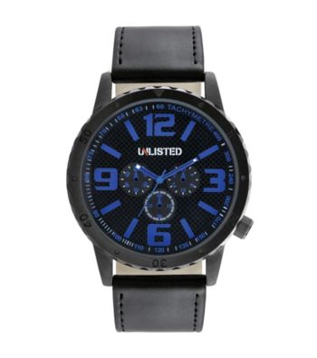Unlisted by Kenneth Cole® Men's Gunmetal Watch with Black Dial/Strap and Blue Accents