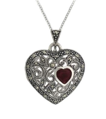 Designs by FMC Genuine Marcasite Filagree and Garnet 18