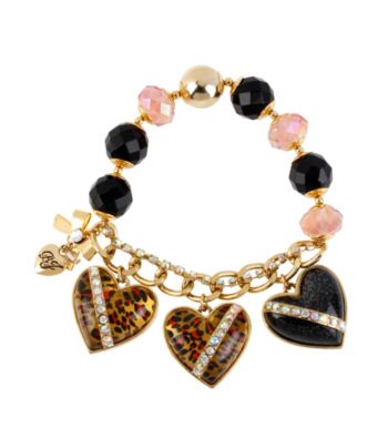 Betsey Johnson® Leopard Heart Charm Half Stretch Bracelet