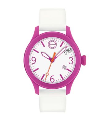 ESQ Movado® One™ White/Fuchsia Silicone Wrapped Stainless Steel Watch