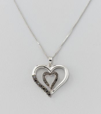 Black Diamond .065 ct. t.w. Open Heart Pendant Necklace in Sterling Silver