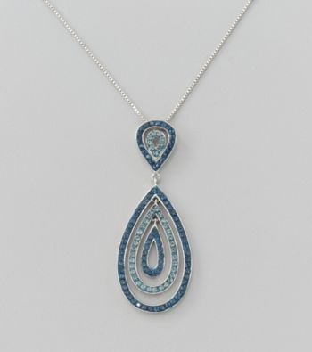 Impressions Blue Teardrop Crystal Pendant Necklace in Sterling Silver