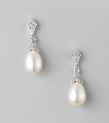 Freshwater Pearl and .07 ct. t.w. Diamond Drop Earrings in Sterling Silver