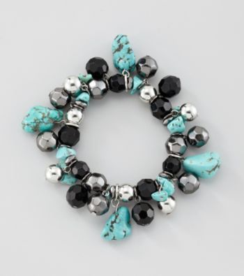 Laura Ashley® Black/Turquoise/Silvertone Stretch Shaky Bracelet