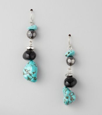 Laura Ashley® Black/Turquoise/Silvertone Linear Drop Earrings