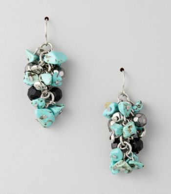 Laura Ashley® Black/Turquoise/Silvertone Cluster Earrings